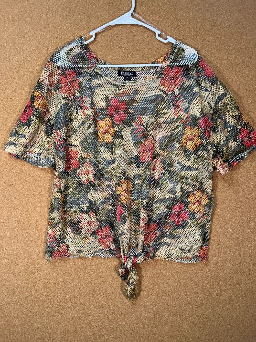 Rouge Collection Women 3X Mesh Floral Top Blouse Short Sleeve Y2K NWOT